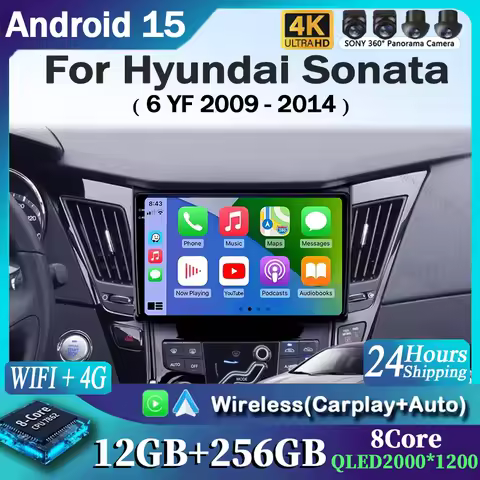 For Hyundai Sonata 6 YF 2009 - 2014 Android 15 2K QLED Car Radio Multimedia Video Player GPS stereo 