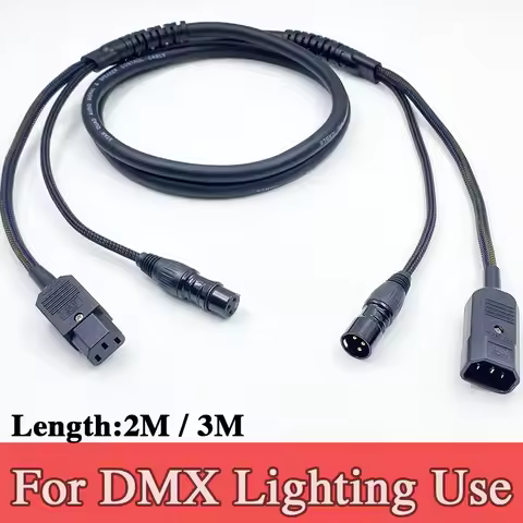 2M/3M DMX Stage Lighting Combi Cable XLR/IEC Combination 3x2.5mm² Power Cord Hybrid Cable 3Pin DMX C