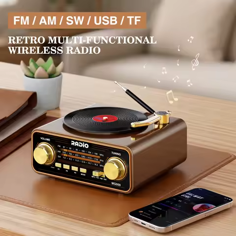 Retro Vinyl Player Style Radio, Portable FM/AM/SW & Wireless Streaming, Unique Vintage Decor for Hom