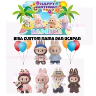 Topper hiasan kue Labubu custom nama Happy birthday