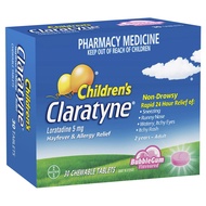 Clarityne Childrens Hayfever & Allergy Relief Bubblegum Flavored Chewable Tablets 30 pack