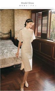 [S-L] 國風復古少女年輕款改良旗袍式連衣裙仙女中長款日常刺繡宮廷風夏