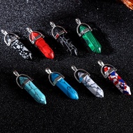 Synthetic Turquoise Hexagon Bullet Pendant Necklace B0001