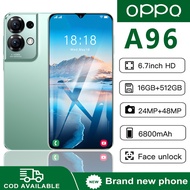 โทรศัพท์ OPPQ A96 5G สมาร์ทโฟน หน้าจอ6.7นิ้ว (RAM16GB+ROM512GB) โทรศัพท์บางๆ โทรศัพท์ถูกๆ มือถือราคาถูก โทรศัพท์มือถือ ใช้งานได้เร็ว ออนไลน์ศึกษา เล่นเกม ฟังเพลง กล้อง HD ปลดล็อคด้วยใบหน้า ระบบนำทาง GPS ใส่ได้สองซิม