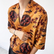 Baju Musim Panas Nipis Satin Vintaj Berbalut V-Neck Bunga untuk Lelaki, Lengan Tiga Suku, Baju Lenga
