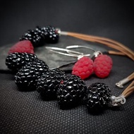 Blackberry glass necklace with raspberry earrings Fruit choker