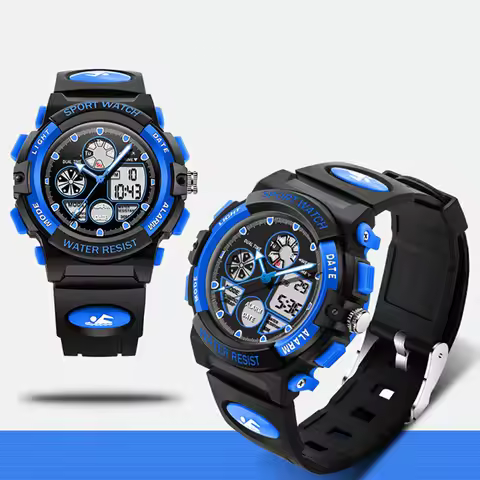 Kid Digital Watch 30M Waterproof LED Alarm Calendar Stopwatch Child Wristwatch Boy Girl Black Blue K