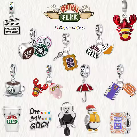 925 Sterling Silver Soap opera "Friends" Series Coffee Turkey Photo Lobster Charm Bead fit Original 