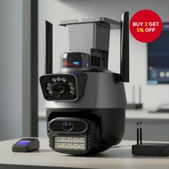 Outdoor Dual Lens Camera with Police Siren, 6MP and 4K Resolution