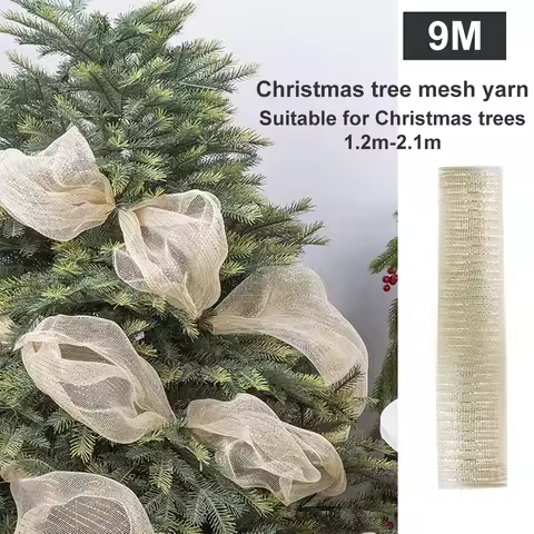 Silver Decor Mesh 10 Yards Christmas Deco Mesh Champagne Ribbon Rolls For Christmas Tree Mesh Xmas O