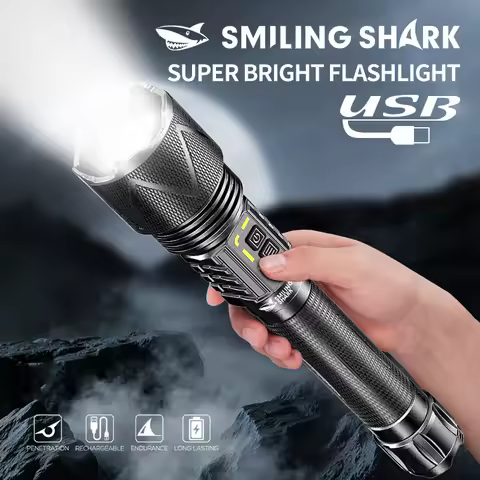 SMILING SHARK SD0928 Ultra bright Rechargeable Flashlight 10000 Lumens Zoomable Torch Light with Pow