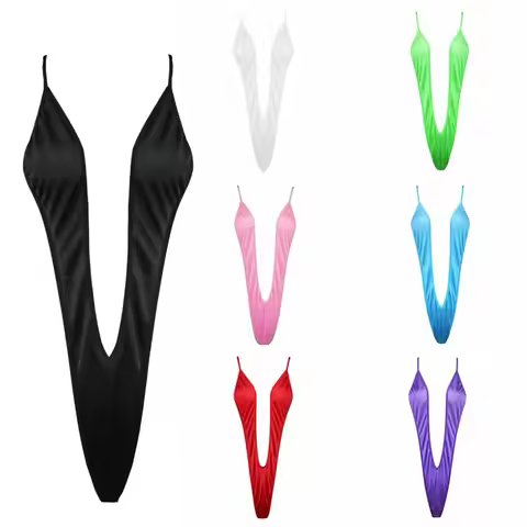 Women Mini Bikini Thong Bodysuit One Piece Sling Shot Deep V-Neck Swimwear Backless Micro Thongs Lin