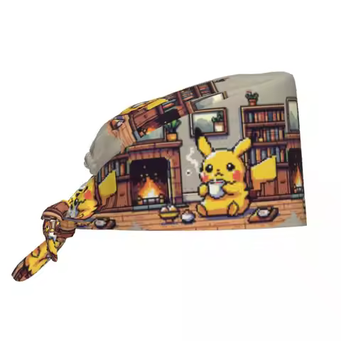 Custom Bikachus Scrubs Cap Surgical Hats Men Women Series Video Games Operating Room Cap Operator Ha