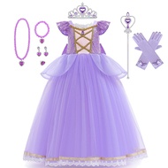 Rapunzel Princess Dress Girl Purple Deluxe Elegant Cosplay Tangled Costume Halloween Vestido Kids Bi