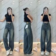 919JEANS Vintage Jeans Fade Long Tube Women's Jeans Loose Fit Jeans Spot Goods