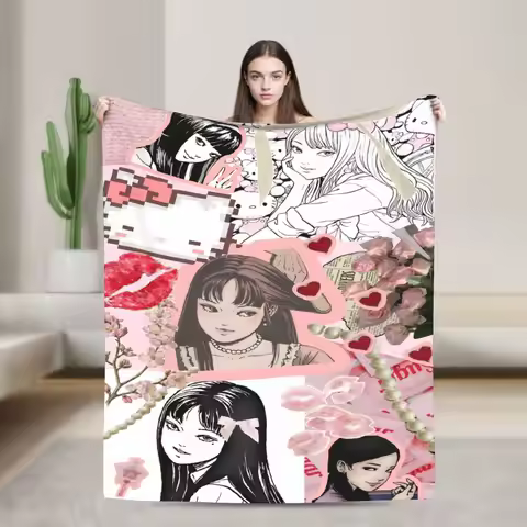 Hello Kitty Kuromi Tomie Girl Blanket Anime Flannel Funny Warm Throw Blankets for Bedding Lounge Win