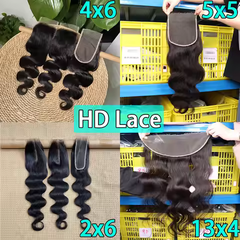 Body Wave HD Closure Human Hair Preplucked Body Wave Human Hair Closure Transparent 2x6 Lace Closure