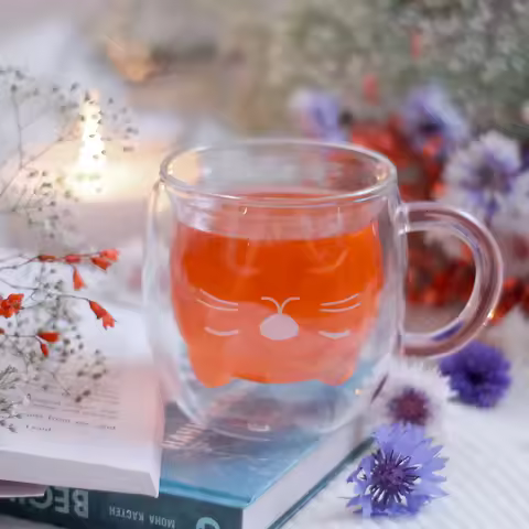 3D 2-Tier Coffee Mug Lovely Panda Bear Cat Cute Duck Shaped Double Wall Glass Cup Resistant Wine Kun