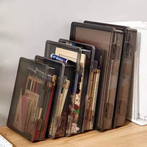 Plastic Document Organizer Clear Square Shape Storage Box Transparent Desktop Document Storage Case 