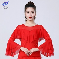 Modern Dance Costume Top Latin Dance Mesh Trumpet Sleeve Dance Costume Friendship Dance Costume Prac