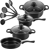 Ciieeo Cast Iron Pots and Pans Set 7pcs Nonstick Skillet with Kitchen Utensils Cooking Pots Set Camping Grill Pan Stockpots Soup Pot Cookware