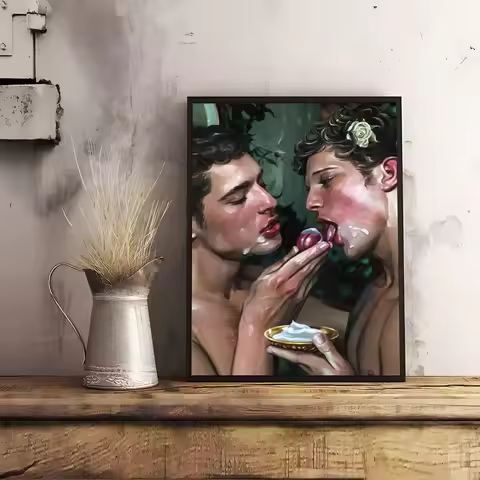 Vintage Gay Men Kiss Poster Sticky Wall Art Paintings Decoration Waterproof for Home Living Room Bed