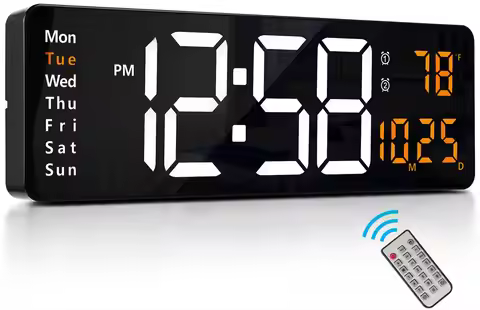 Digital Wall Clock, 16" Large Display Digital Clock with Remote Control, Auto-Dimming Wall Clock wit
