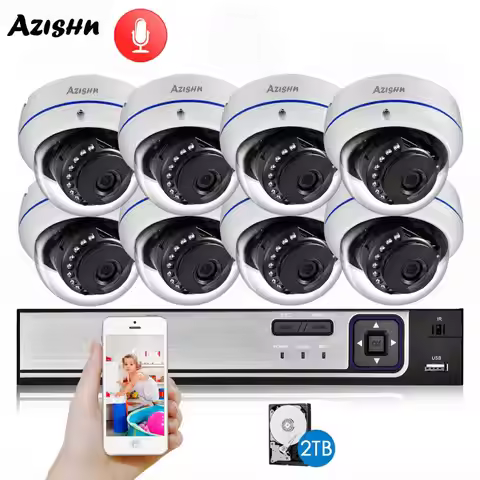 AZISHN Explosion-proof H.265 8CH 3MP POE Security Camera System NVR Kit Audio IP Camera Indoor Outdo