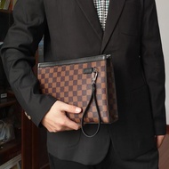 Men's Business Handbag, Men's Bag, Soft Leather True Wallet, Checkered Bag, Men's Commuting Versatile Clip Bag, Hand Grip Bag, Underarm