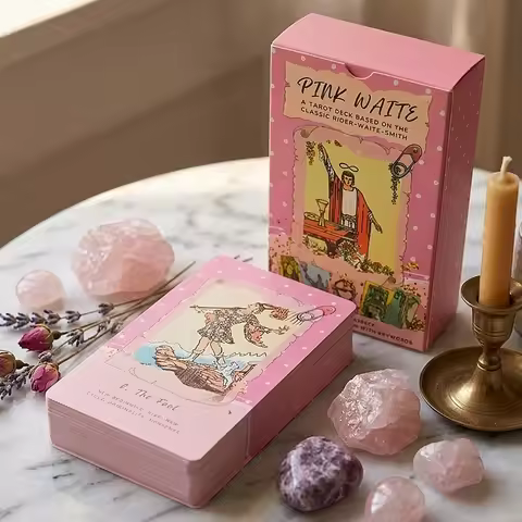 Pink Waite Tarot, The Dreamy Pink Collage Tarot Deck, 12*7cm 78 Aesthetic Kawaii Tarot Cards with Me