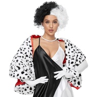 Halloween Cruella Spotted Dog Leopard Print Shawl Cruella Scarf Cloak Black White Witch Cloak Wig