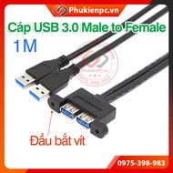 USB 3.0 male to Female extension cable, type 2 male-Female screwed ports, 1m long. For PC computers,