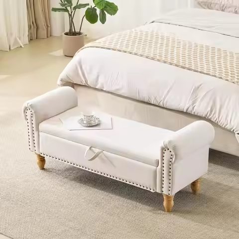 19.6 Inches Height Storage Bench for Bedroom King Size End of Bed Bench with Rolled Arms Large Stora