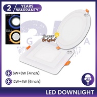 LED Recessed Downlight 4Inch 6W+4W / 6Inch 12W+4W Round Square LED Colour Downlight (White+Blue / Wh