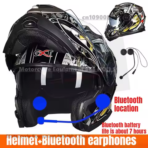 GXT Motorcycle Bluetooth Helmet Dual Lens Flip Up Helmet Personalized Four Season Motorcycle Men's a