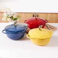 20cm Embossed Cast Iron Enamel Pot, Multi-Purpose Dutch Oven & Stockpot for Induction