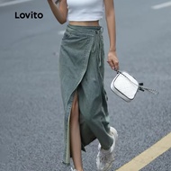 Lovito Casual Denim Skirts Wrap Good Texture Spring/summer Blue Denim Skirts for Women LNA105031 Lov