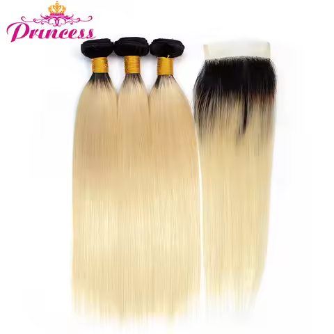 Beautiful Princess 1b/613 Blonde Bundles With Closure Human Hair Brazilian Straight Hair 3 Bundles W