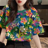 เสื้อสงกรานต์2568 ลายเอกลักษณ์ไทย ลายดอกไม้วินเทจ เสื้อยืด oversize เนื้อผ้าซับเหงื่อ จัดส่งเร็ว