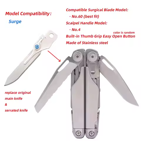 For Leatherman Surge Scalpel Handle with Thumb Grip Easy Open Button Fits Surgical Blades No.60 CNC 