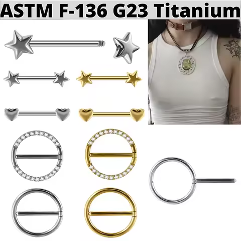 1/2/8PCS Titanium Hearts&Stars&Round Nipple Shield with Zirconia Nipple Barbell Stud Piercing Body J