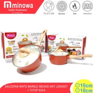 MINOWA 16-18CM SAUCE POT/ POT FRYING PAN WHITE MARBLE INDUCTION NON-STICK