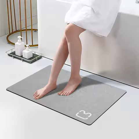 Diatomaceous Earth Bath Mat Super Absorbent Quick Dry Non Slip Thin Bathroom Rug 15.7x23.6 Grey
