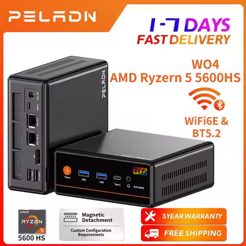 PELADN Mini PC Gaming, Dual LAN,AMD Ryzen 5 5600H (Upgraded 5700U/7430U),16GB DDR4/512GB NVMe SSD,3-