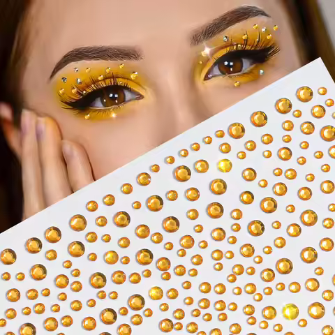 200Pcs/Sheet 5D Champagne Gold Rhinestone Face Stickers 2/3/4/5mm Champagne Gold Diamond Slider DIY 