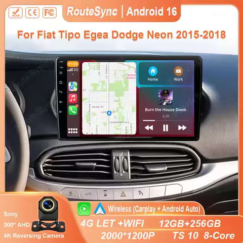 Android 16 Car Radio For Fiat Tipo Egea Dodge Neon 2015-2018 2K QLED Stereo Multimedia Video Player 