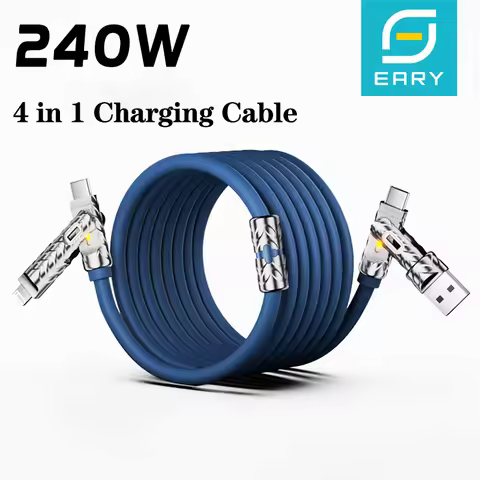 Eary 240W 4 in 1 Charging Cable USB A/C to C/Lightning with Light for iPhone 16e 15 14 Pro/MacBook A