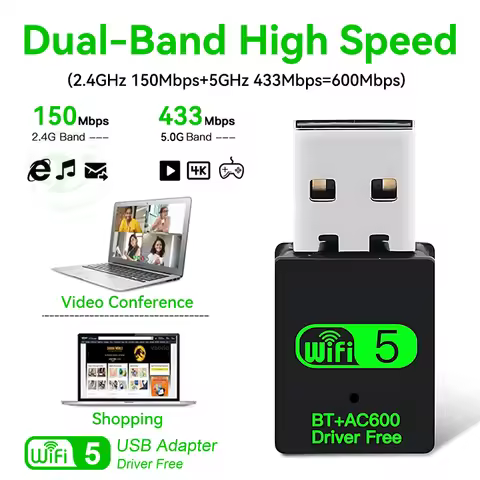 600Mbps USB WiFi Bluetooth Adapter 2 IN 1 Dual Band 2.4G/5GHz Wi-Fi Dongle High-Speed Wireless Netwo