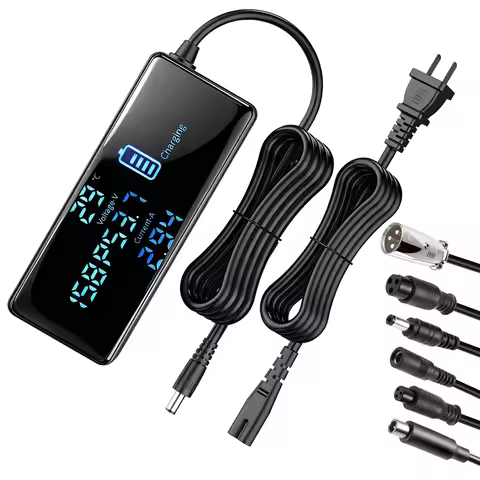 54.6V 3A E-Scooter Charger with 7 Plugs & Smart LCD Touch-Screen, UL Certified Fast Charger for 48V 