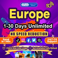 Europe 20 countries  eSIM 5G High speed Data 1-30days 1GB-30GB Unlimited Data eSIM Card